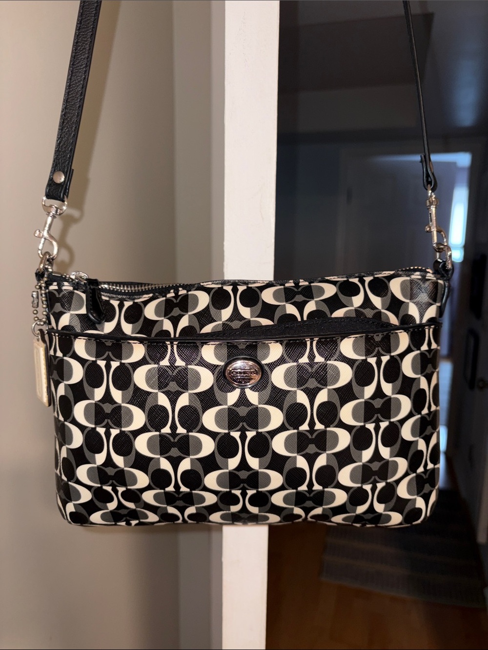 Coach Peyton Black & White Signature Crossbody Bag with Silver Hardware in EUC. - Picture 2 of 10
